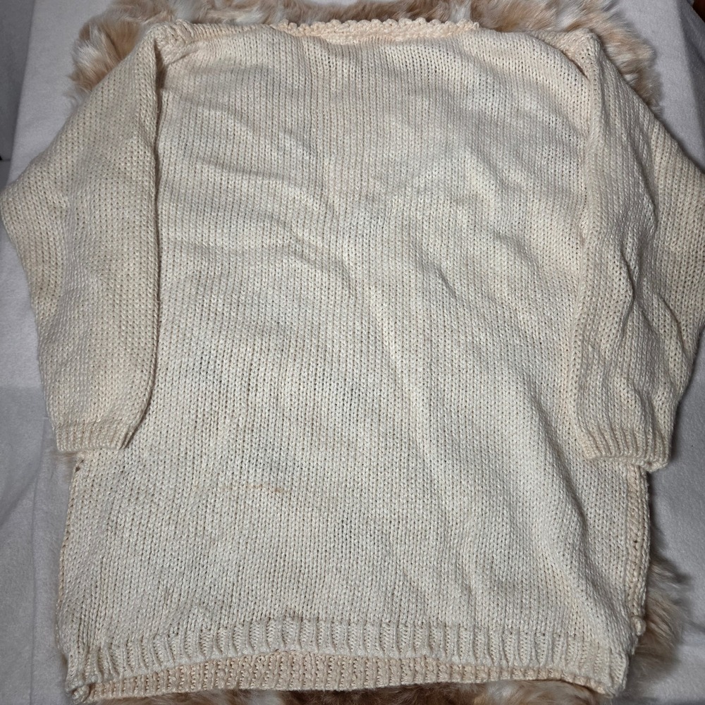 Needles & Yarn Vintage Floral Embroidered Popcorn Knit Sweater Cream Large - Picture 5 of 9
